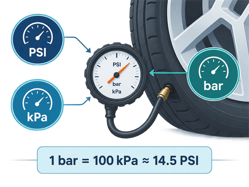 PSI, Bar and kPa on Tire Pressure Gauges